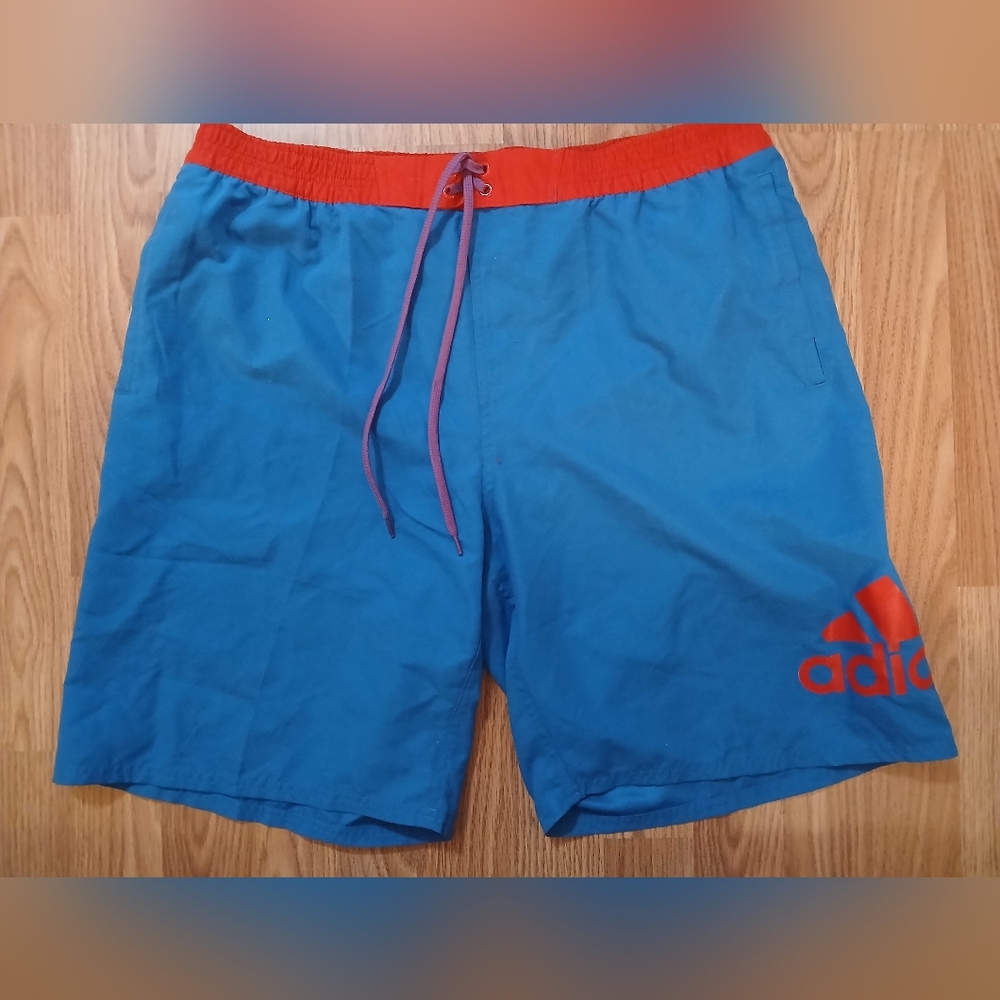 ADIDAS Swim Trunks. Mens. Size Large. Red & Blue.